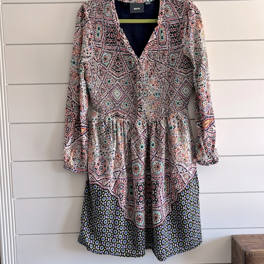 Anthropologie Pink and Purple Long Sleeve Dress